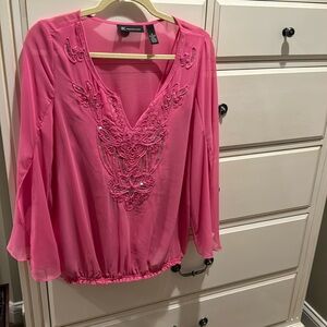 INC international concepts pink beaded top. Sz 6. Includes pink camisole.